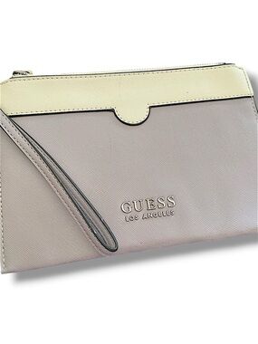 GUESS Cream & Light Gray Two-Tone Wristlet